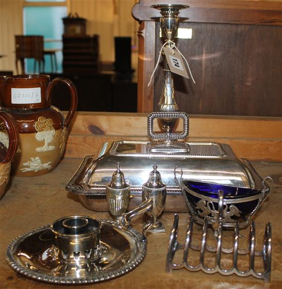 Plated tureen, chamber stick, etc (7)